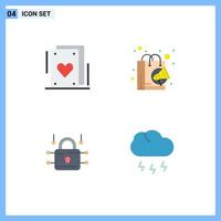 Flat Icon Pack of 4 Universal Symbols of cards security bag shopping cloud Editable Vector Design Elements