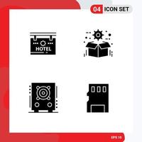 4 User Interface Solid Glyph Pack of modern Signs and Symbols of hotel audio location optimization party Editable Vector Design Elements