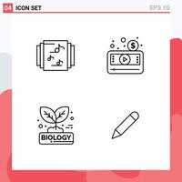 4 User Interface Line Pack of modern Signs and Symbols of collection biology money player nature Editable Vector Design Elements