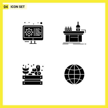 4 4 universal sólido glifo señales símbolos de codificación granja ajustes laboratorio comida editable vector diseño elementos