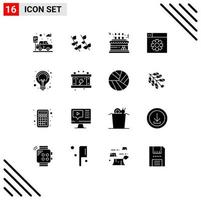 Modern Set of 16 Solid Glyphs Pictograph of idea campaigns cake setting web Editable Vector Design Elements