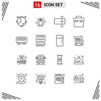 16 Universal Outline Signs Symbols of train passenger cursor toolbox equipment Editable Vector Design Elements