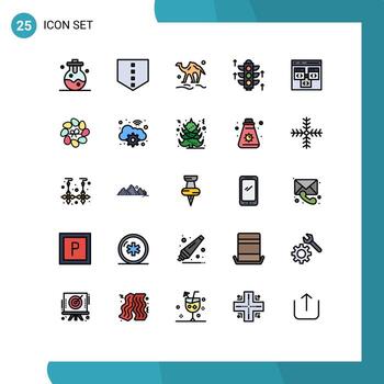 25 temático vector lleno línea plano colores y editable símbolos de desarrollo codificación Desierto navegador servidor editable vector diseño elementos