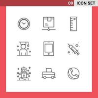 9 Thematic Vector Outlines and Editable Symbols of devices scholar shipping graduation avatar Editable Vector Design Elements