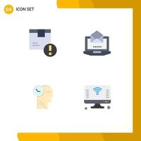 Set of 4 Vector Flat Icons on Grid for attention time logistic laptop thoughts Editable Vector Design Elements