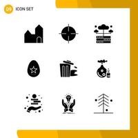 Modern Set of 9 Solid Glyphs Pictograph of garbage spring database holiday egg Editable Vector Design Elements