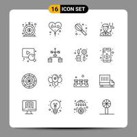 Mobile Interface Outline Set of 16 Pictograms of video stethoscope fathers day physician wire Editable Vector Design Elements
