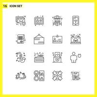 Pack of 16 Modern Outlines Signs and Symbols for Web Print Media such as finance wifi coffee service mobile Editable Vector Design Elements
