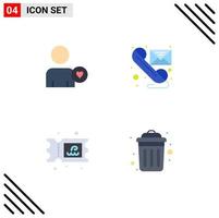 Set of 4 Vector Flat Icons on Grid for man water email send dustbin Editable Vector Design Elements