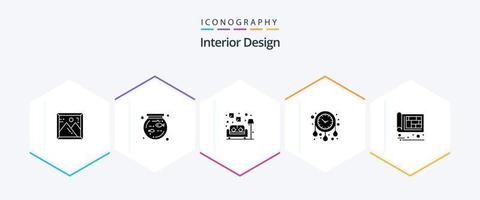 Interior Design 25 Glyph icon pack including engineer. construction. sofa. building. decorate house vector