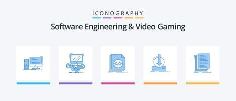 Software Engineering And Video Gaming Blue 5 Icon Pack Including dlc. addition. multiplayer. script. file. Creative Icons Design vector