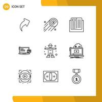 9 User Interface Outline Pack of modern Signs and Symbols of online payment computer e business school Editable Vector Design Elements