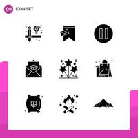 Set of 9 Commercial Solid Glyphs pack for shopping party pause light mail Editable Vector Design Elements