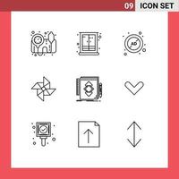 User Interface Pack of 9 Basic Outlines of tool windmill ad wind protection Editable Vector Design Elements