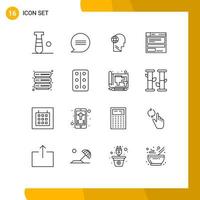 Universal Icon Symbols Group of 16 Modern Outlines of server code globe computing file Editable Vector Design Elements