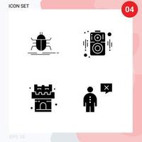 User Interface Pack of 4 Basic Solid Glyphs of bug castle testing loudspeaker business Editable Vector Design Elements