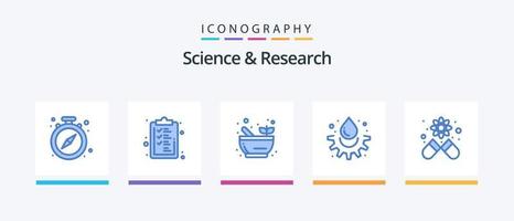 Ciencias azul 5 5 icono paquete incluso ciencia. cápsula. bol. experimento. agua. creativo íconos diseño vector