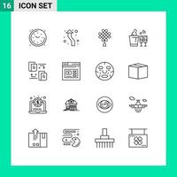 Pack of 16 Modern Outlines Signs and Symbols for Web Print Media such as files love round glass decoration Editable Vector Design Elements