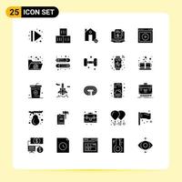 Set of 25 Vector Solid Glyphs on Grid for play subscription model buildings model real Editable Vector Design Elements