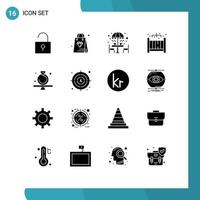 Group of 16 Solid Glyphs Signs and Symbols for ring diamond furniture present living Editable Vector Design Elements