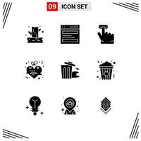 Universal Icon Symbols Group of 9 Modern Solid Glyphs of garbage love user letter hanging Editable Vector Design Elements