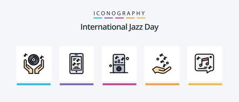 internacional jazz día línea lleno 5 5 icono paquete incluso iPod . música. micrófono .. creativo íconos diseño vector