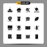 Set of 16 Commercial Solid Glyphs pack for location work management technology team performance authority responsibility Editable Vector Design Elements