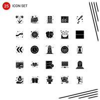 Mobile Interface Solid Glyph Set of 25 Pictograms of science dropper audio small farming Editable Vector Design Elements