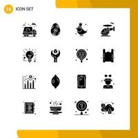 Pack of 16 Modern Solid Glyphs Signs and Symbols for Web Print Media such as innovation business bird vehicle helicopter Editable Vector Design Elements