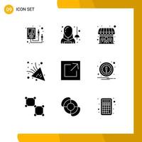 User Interface Pack of 9 Basic Solid Glyphs of share export sport party time celebrate Editable Vector Design Elements