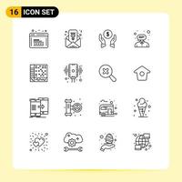 Pack of 16 creative Outlines of application support insurance help consultant Editable Vector Design Elements