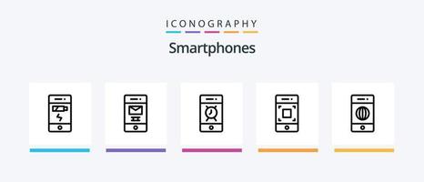 Smartphones Line 5 Icon Pack Including access. warning. web. signaling. speaker. Creative Icons Design vector