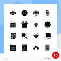 Editable Vector Line Pack of 16 Simple Solid Glyphs of broadcast world solar globe smart city Editable Vector Design Elements