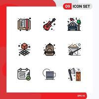 User Interface Pack of 9 Basic Filledline Flat Colors of school bag lamp backpack printing Editable Vector Design Elements