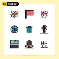 Pack of 9 Modern Filledline Flat Colors Signs and Symbols for Web Print Media such as container bin baby basket world Editable Vector Design Elements