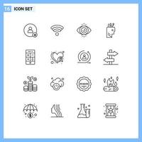 Set of 16 Modern UI Icons Symbols Signs for phone calculator eye test school pen Editable Vector Design Elements