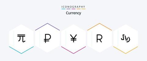 Currency 25 FilledLine icon pack including cash. zar. sign. currency. rand vector