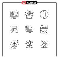 Pack of 9 Modern Outlines Signs and Symbols for Web Print Media such as aircondition shop marketing list check list Editable Vector Design Elements