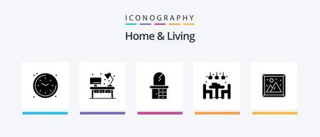 Home And Living Glyph 5 Icon Pack Including living. image. home. dinner. living. Creative Icons Design vector