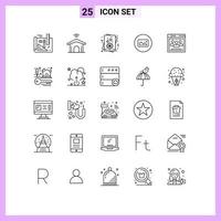 Set of 25 Modern UI Icons Symbols Signs for web browser card ui photo Editable Vector Design Elements