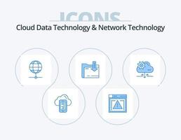 Cloud Data Technology And Network Technology Blue Icon Pack 5 Icon Design. setting. arrow. globe . computing. folder vector