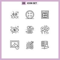 9 Universal Outlines Set for Web and Mobile Applications credit vision shirt button eye software Editable Vector Design Elements