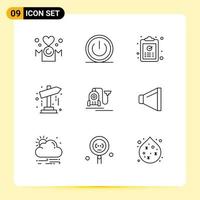 Pictogram Set of 9 Simple Outlines of pointer direction power task ok Editable Vector Design Elements