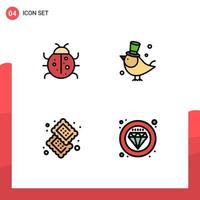 4 Thematic Vector Filledline Flat Colors and Editable Symbols of cute candy nature fly dessert Editable Vector Design Elements