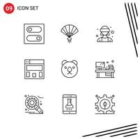 Pictogram Set of 9 Simple Outlines of office predator female avatar head layout Editable Vector Design Elements