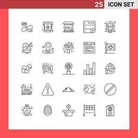 Pack of 25 Modern Lines Signs and Symbols for Web Print Media such as spaceship new list database tank Editable Vector Design Elements