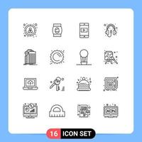 Pack of 16 creative Outlines of building bank mobile headphone computer Editable Vector Design Elements