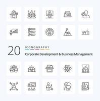 20 Corporate Development And Business Management Line icon Pack like monitor desk business computer man vector