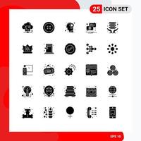 Pack of 25 Modern Solid Glyphs Signs and Symbols for Web Print Media such as shared internet hosting location placeholder notification Editable Vector Design Elements