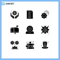 Pictogram Set of 9 Simple Solid Glyphs of gadget computers gears in box contact us Editable Vector Design Elements